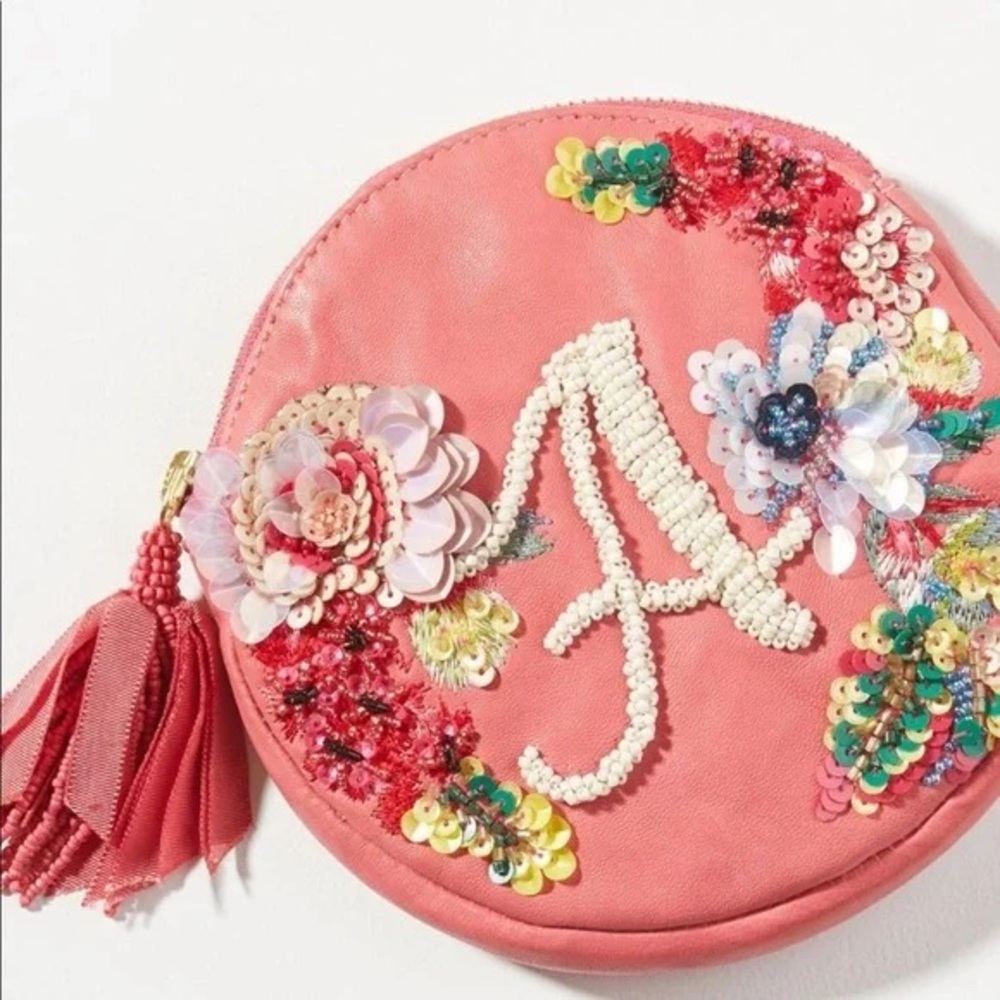 Anthropologie Floral Embellished Round Clutch